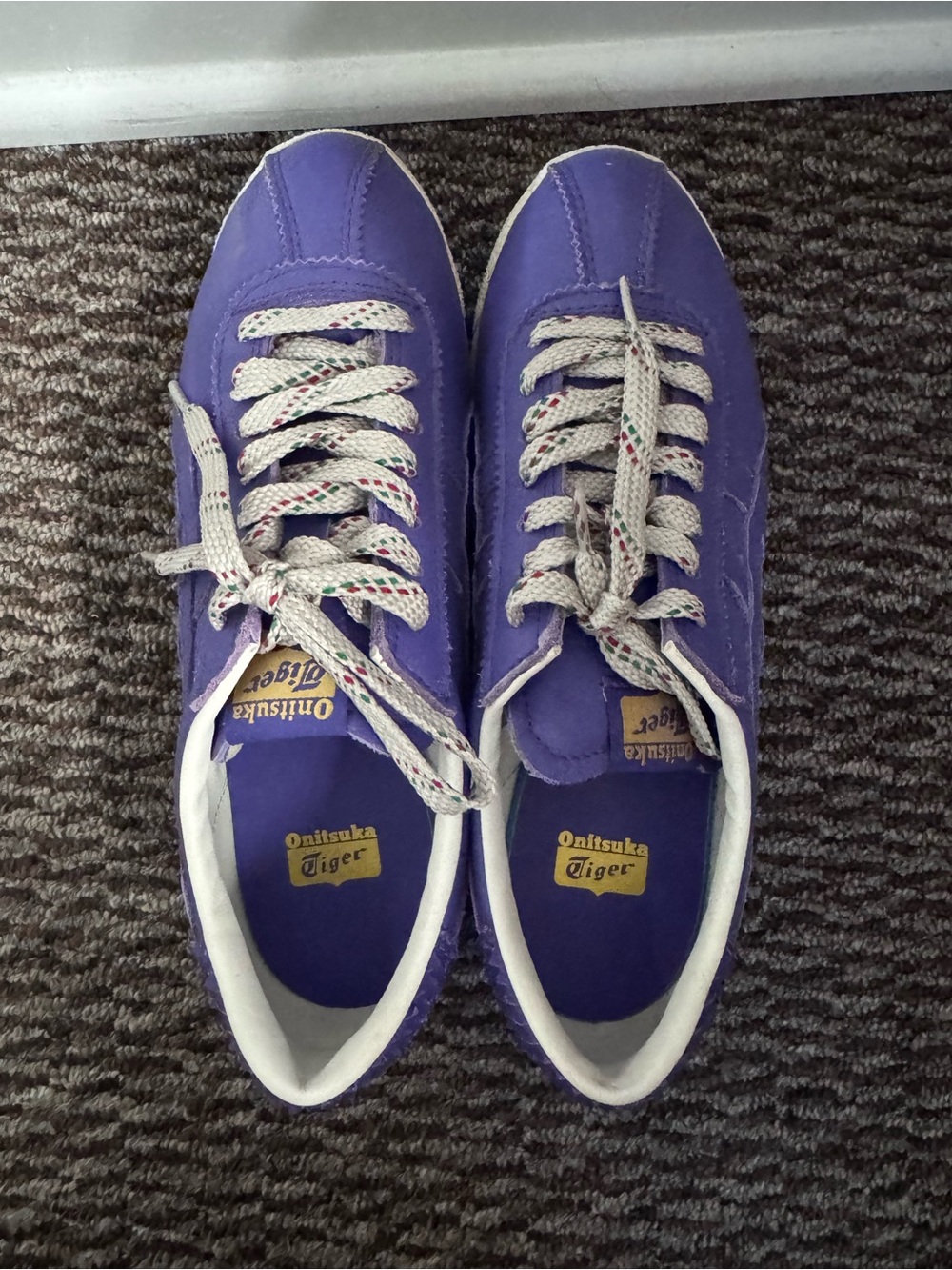 Asics Purple and White Sneakers with Multicolor Laces